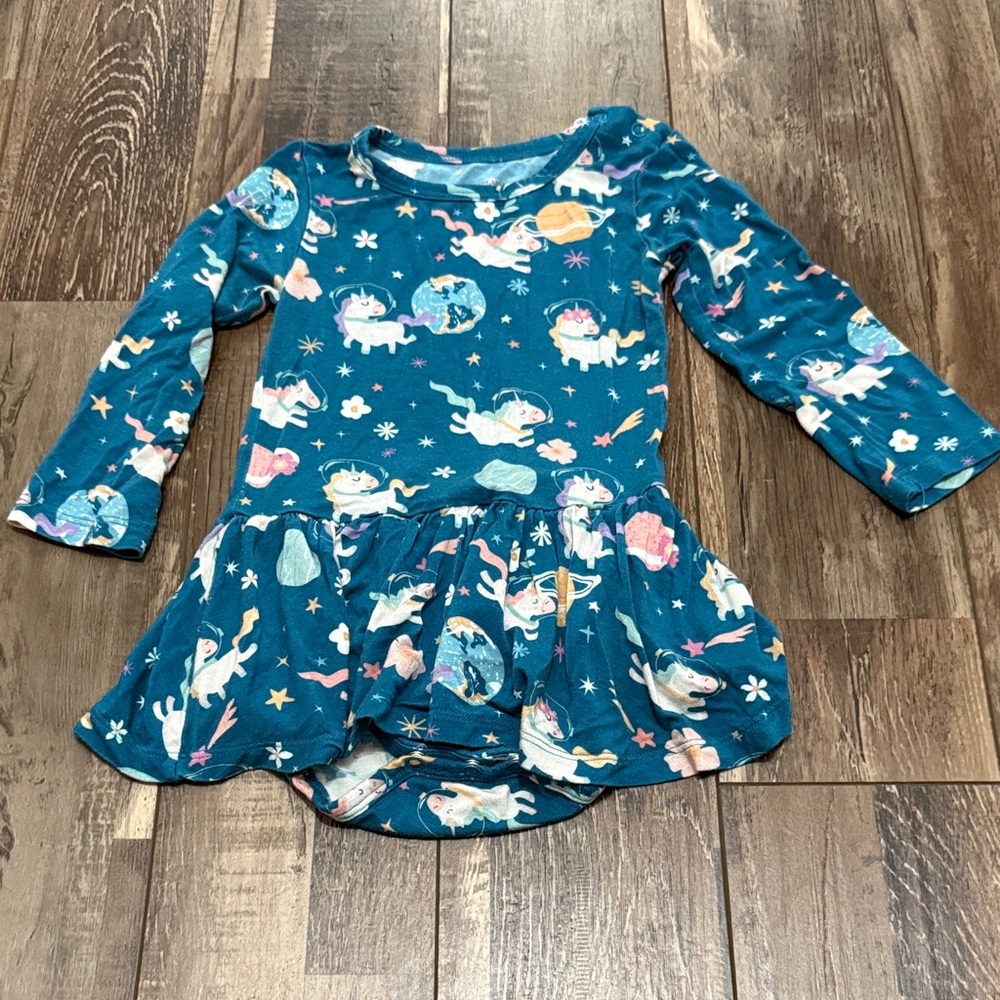 Posh‎ Peanut Teal Unicorn & Space Print Long Sleeve Dress